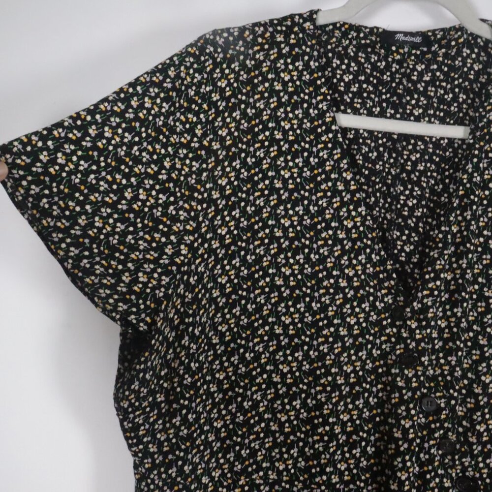 Madewell Women Button-Wrap Dress in Playground Posies Dress Size L Black Floral - Picture 7 of 16